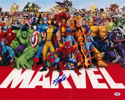 Stan Lee Signed 16x20 Marvel Universe Characters Litho Print (PSA/DNA)